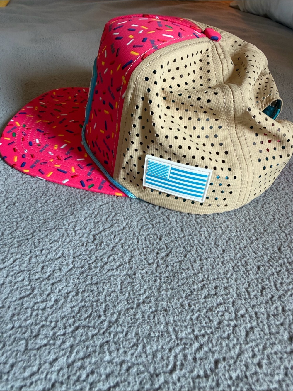 Flat Bill Pink Sprinkle Baseball Drip Trucker Hat - Picture 2 of 5